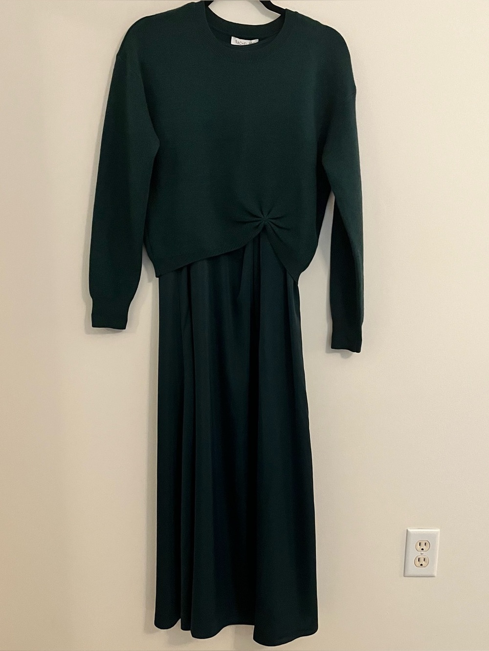 NWT 2 piece satin dress with cropped sweater emerald midi Large